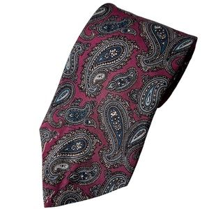 NEW Silk Tie FERREL REED for BORCK Bro’s Burgundy Gray Blue Paisley Handmade USA